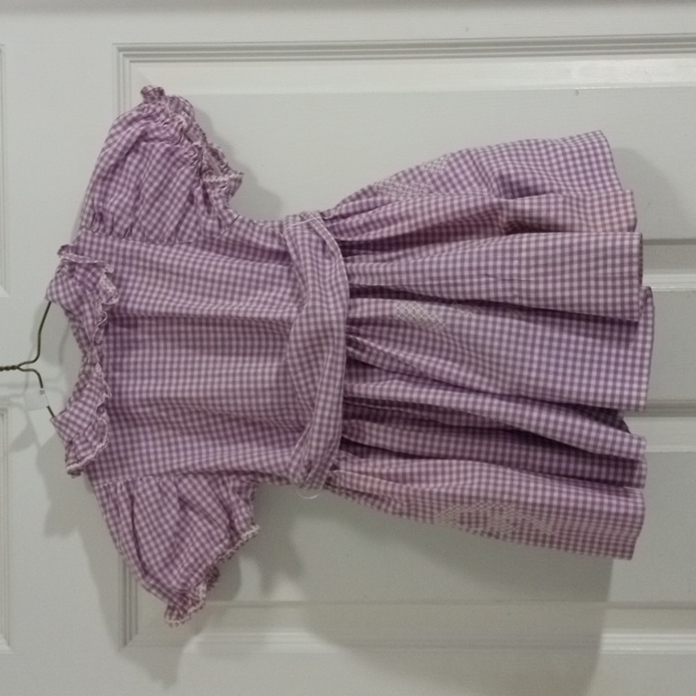 Child’s Vintage Dress Hand Crafted Purple Gingham Size 4